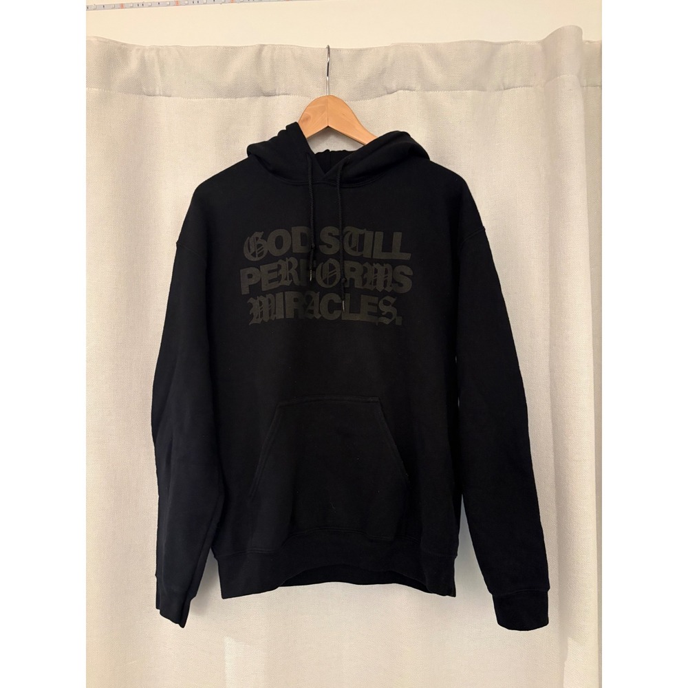 Jesus Loves You God Still Performs Miracles Black Graphic Hoodie Mens Medium